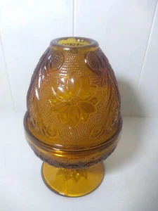 Tiara Indiana Glass Amber Gold Sandwich Pattern Fairy Lamp Candle Tea Light - Picture 1 of 9