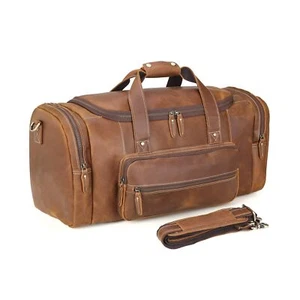 Polare 23" Full Grain Cowhide Leather Gym Duffle Weekender Overnight Travel D... - Picture 1 of 9