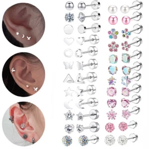 1 Pair Stainless Labret Lip Tragus Nose Ear Piercing Helix Bar Stud Earring Body - Picture 1 of 28