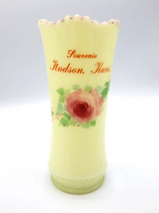 Vintage Pudding Glas Souvenir HUDSON, KANSAS Kunst Glas URAN Blumenvase BT505 - Bild 1 von 11