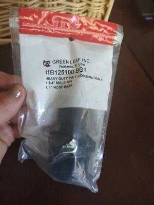 Green Leaf  1-1/4" Male Thread x 1"  Hose Barb  Part # HB125100  Poly  - Image 1 of 4