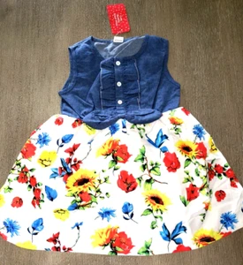 girls NEW SUMMER WEAR DRESS large flowers denim look top size 4/5 NEW NWT - Picture 1 of 1