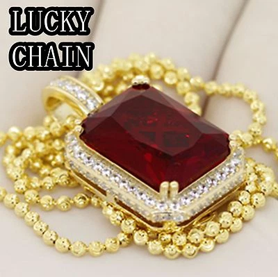 24"925 STERLING SILVER GOLD MOON CUT CHAIN NECKLACE RUBY PENDANT 17g E29 - Image 1 of 4