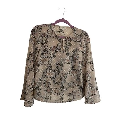 Soulmates Floral Swiss Dot Keyhole Bell Sleeve Layered Top Blouse Womens Size S - Image 1 of 4