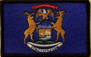 Parche de bandera del estado de Michigan con cierre de gancho y bucle emblema moral borde NEGRO - Imagen 1 de 1