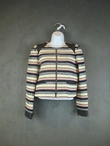 Rebecca Minkoff Blazer Womens 6 Navy Striped Studded Leather Crop Office Career - Picture 1 of 15