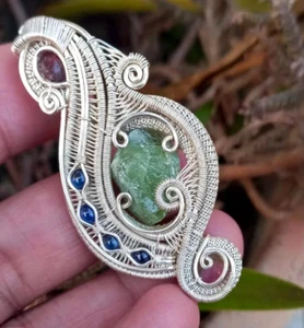Sterling Silver Wire Wrap Pendant Peridot Pendant Wire Wrapped Pendant Jewelry - Picture 1 of 4