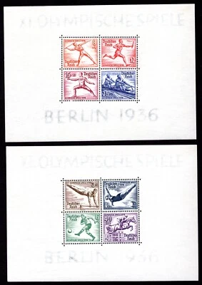 GERMANY 1936 TWO OLYMPICS SOUVENIR SHEETS SCOTT #B91-B92 MINT NEVER HINGED - Image 1 of 2