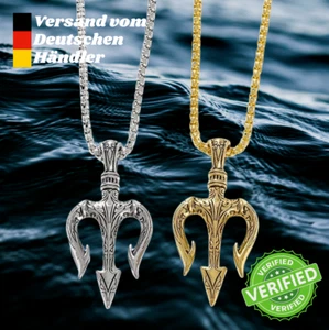 Anhänger 316L Edelstahl Dreizack Zepter Poseidon Triton Neptun Buker Halskette - Bild 1 von 3