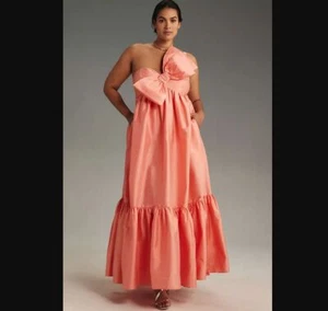 Abito midi donna XS Anthropologie x Atsu Sally fiocco nuovo in pesca - Foto 1 di 11