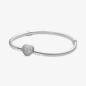 Pulsera PANDORA serpiente plata corazón cierre piedras blanco longitud 19 cm 590727CZ - Imagen 1 de 5