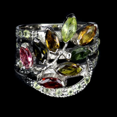 925 Sterlingsilber Ring Marquise Turmalin Peridot Natürlich Edelstein Schmuck 7 - Bild 1 von 4
