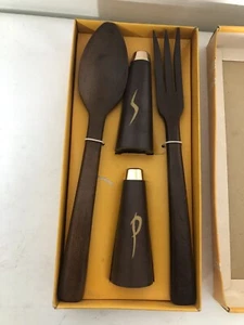 VTG MCM Dark Wooden Salad Fork Spoon Salt Pepper Shakers Set New  Japan Sutton’s - Picture 1 of 8