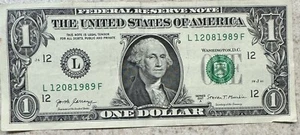 2017 $1 BIRTHDAY NOTE Banknote December 8, 1989 - Fancy Serial - L 12 08 1989 F - Picture 1 of 2
