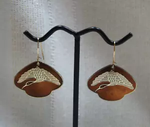Kranich Vogel Cloisonne Fächer Baumeln Nieren Ohr Drähte Vintage Laurel Burch - Bild 1 von 3