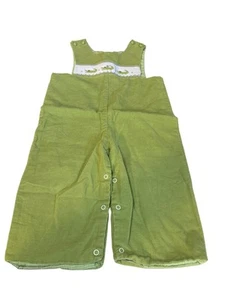 Shrimp & Grits Kids 4T Green Corduroy Overalls With Embroidered Alligator Panel - Picture 1 of 5