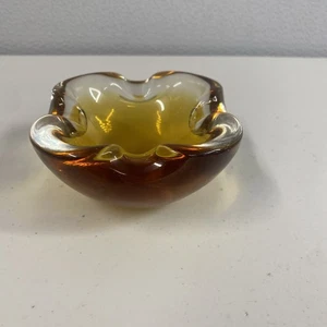 Heavy Retro 1970s Murano Sommerso Style Amber Ashtray@B  - Picture 1 of 11