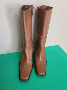 Diba Heels Boots Womens Size 7.5 M Brown Leather Inner Zip Up - Picture 1 of 5