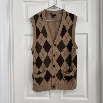 Lands End Vest Men’s Brown Merino Wool Argyle Golf Preppy Acadamia Career Sz M - Image 1 of 4