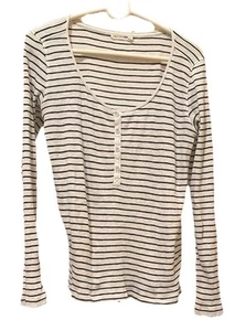 Rag & Bone Knit Rib Crew Neck Henley Long Sleeve Fitted Top White/blue Women's M - Picture 1 of 3