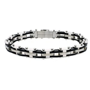 Men Women 11MM Stainless Surgical Steel Rubber Link Bike Chain Bracelet 8" Black - Picture 1 of 1