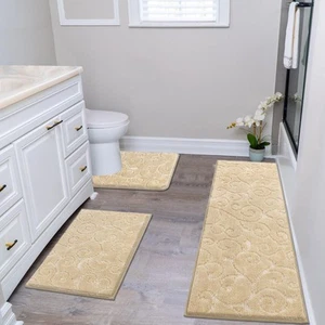 HEBE Bathroom Rug Set of 3-Piece Non Slip Bath Shower Mats with U-Shaped Toil... - Picture 1 of 8