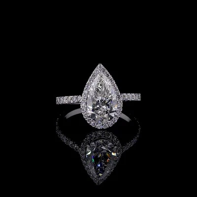 Pear 2 ctw IGI lab grown diamond Halo Engagement Wedding Ring 14K Size 6 US - Image 1 of 4