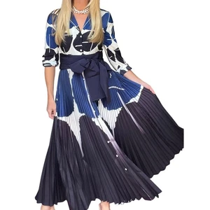 Sara Roka Terma Geodots Pleated Maxi Dress in Blue 38 US 2 - Picture 1 of 4