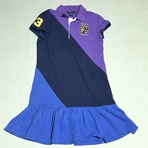 Polo Ralph Lauren Girls Striped Rugby Club Shirt Dress Large (12/14) Crest Golf - Picture 1 of 8