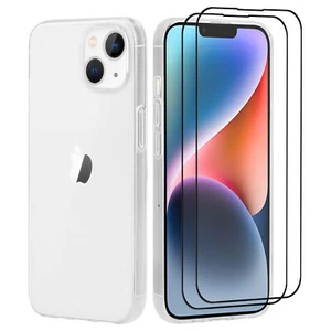  DURCHSICHTIGE Gel Hülle Cover & 2er-Pack Glas Displayschutzfolie für iPhone 14 13 Plus PRO - Bild 1 von 10