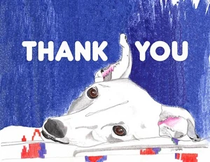 Sue Monahan Dog Art RWB Thank You Cards Set of 4 w/envs  - Picture 1 of 3