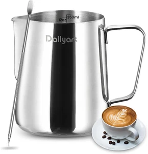 Milk Frothing Pitcher, 12Oz/350Ml Milk Frother Cup 304 Stainless Steel Milk Ste - Picture 1 of 12