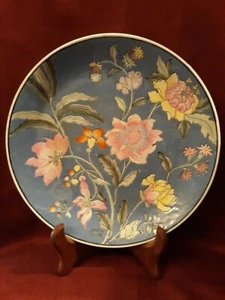 Hermoso plato floral de 10" azul firmado chino/japonés - Imagen 1 de 9