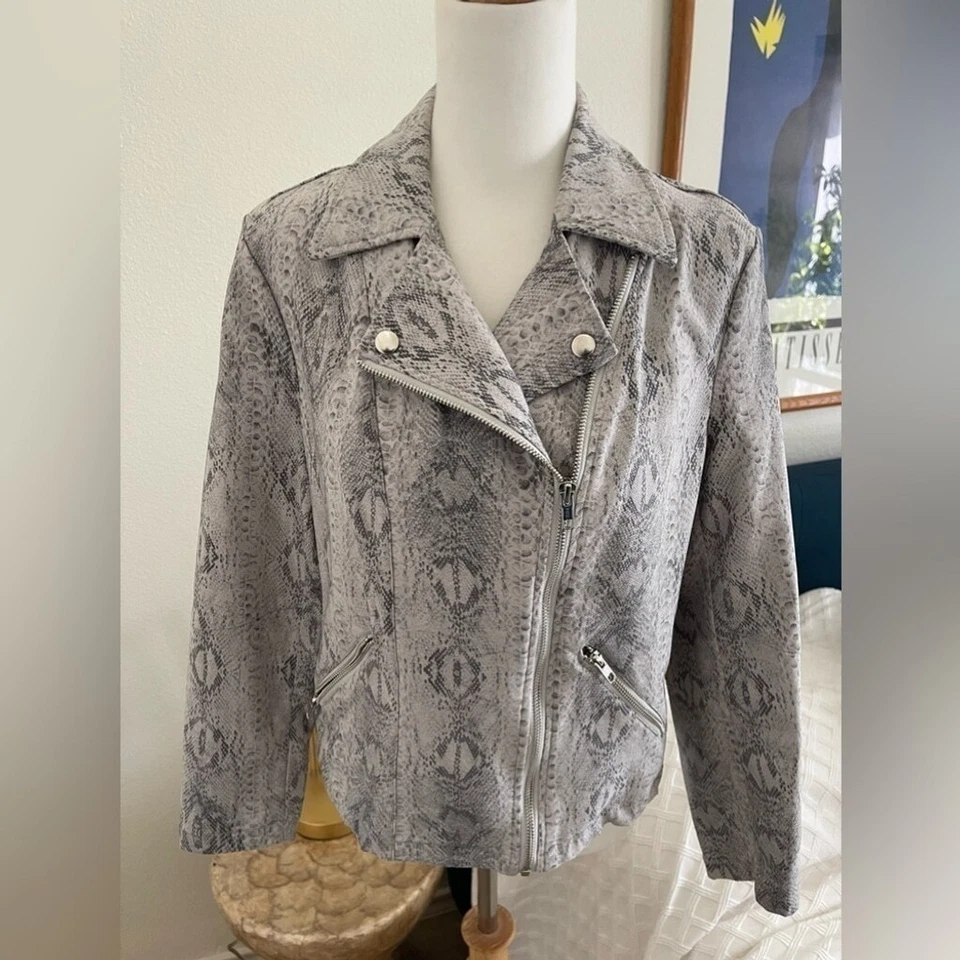 Adyson Parker 蛇纹压花摩托夹克 - 灰色/白色 - M — 第 1/4 张图片