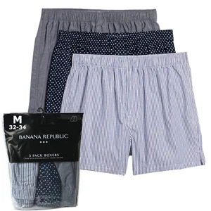Banana Republic Boxers 3 Pair Men's MEDIUM Preppy Navy Boxer Shorts - Picture 1 of 3
