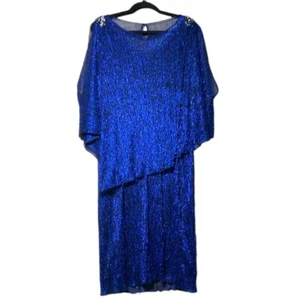 NWT Laura Plus Blue Metallic Evening Dress cape rhinestones Cocktail Wedding - Picture 1 of 13
