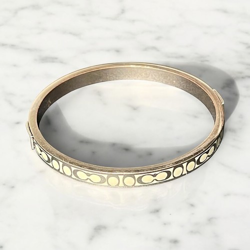 Bracciale Coach Logo Tono Argento Crema Smalto 7 3 4” Firmato Us intime Ottimeioni Condizion