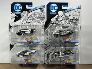Hot Wheels DC Sketched Series Lot 4X Joker, Batman, Harley Quinn, Catwoman HTF - Picture 1 of 6