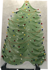 Hand Painted Christmas Tree Tile Signed S PUTNAM Made In Brazil Eliane Tile - Picture 1 of 6