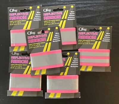 Offray Reflective Ribbon Trim Polyester PINK 1-1/2” X 3Ft. 6-Pkg LOT Old Stock - Image 1 of 4