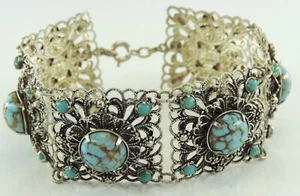Pulsera de mujer vintage/plata 800 con turquesa - Imagen 1 de 5