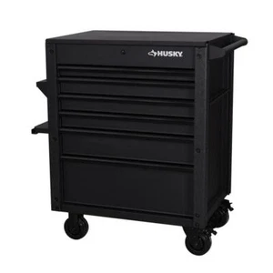 Husky Tool Cart 31"W Steel Rolling Tool Storage 6-Drawer Keyed Lock in Black - Picture 1 of 12
