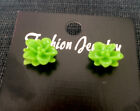Handmade Flower Stud Earrings Resin Boho Chique Cabochon Green 14Mm Ideal Gift