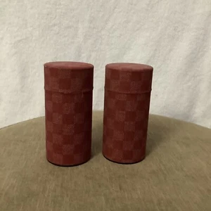 2 Teavana Tea Tin Storage Container Air-Tight Red/Maroon Plaid Cloth Washi 5oz - Picture 1 of 2