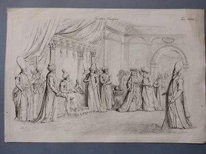 Turkish Dignitary Costumes Turkey Original Etching Antique Print Odalisque - Picture 1 of 7