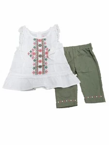 Infant Toddler Girls Floral Flowers White Ruffle Tank Top Pants 2 Pc Set 6 - Picture 1 of 1