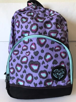 WOMEN'S ROXY GLAM SQUAD  PURPLE/TEAL/GREY  LEOPARD HEART SCHOOL BACKPACK NWT     - Image 1 of 4