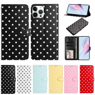 Flip Dot Leather Wallet Phone Case for Samsung S25 S24 S22 S23 S21 S9 S20 S8 S10 - Image 1 of 4