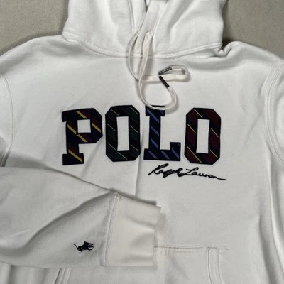 Polo Ralph Lauren Hombre Blanco Rayas Logo Polar Pullover Sudadera con Capucha Talla Mediana LEER Foto 1 de 4