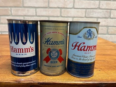 Latas de cerveza vintage Hamm's tapa plana 12 oz VACÍAS azul cielo, stock preferido Foto 1 de 4